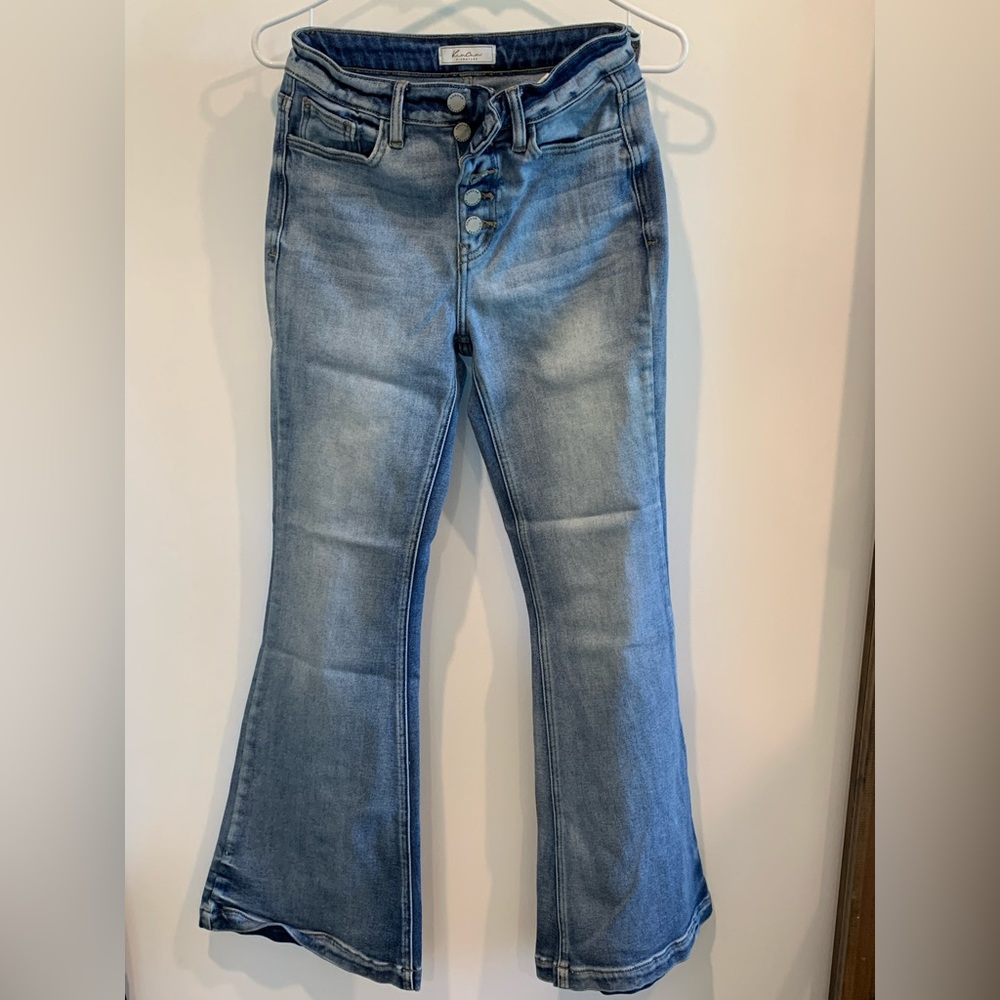 Flared blue jeans